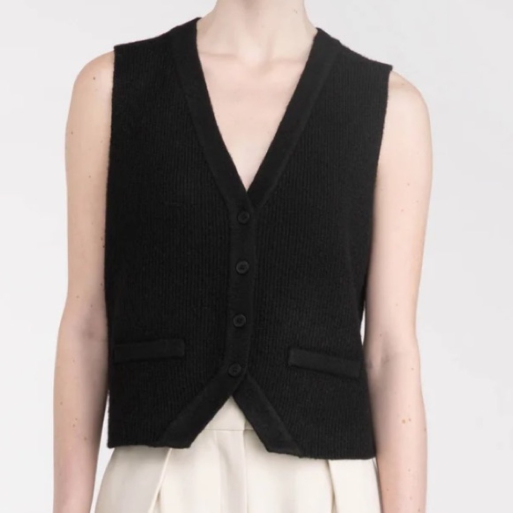 SOLD NWT Oak + Fort Black Relaxed Button Front Vest Cardigan M - Picture 1 of 16